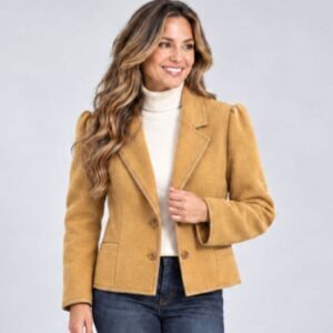 Vintage Dalton Womens M Camel Hair Wool Cropped Blazer Tan USA Preppy Equestrian